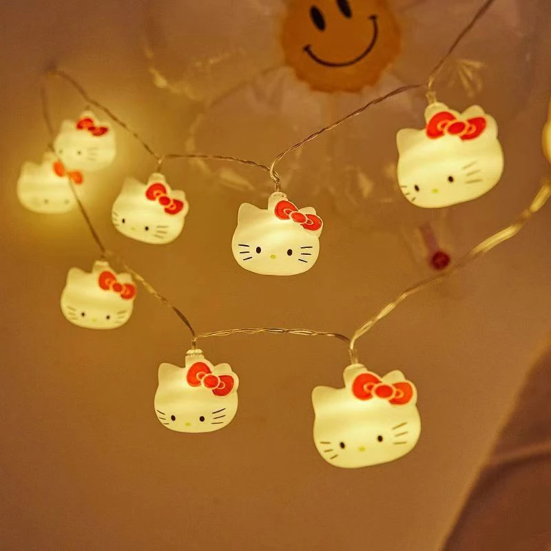 Kawaii Sanrio Hello Kitty ไฟ String ห้องนอนแบตเตอรี่บรรยากาศแสงตกแต่งบ้านอะนิเมะตัวเลขส่องสว่างของเล่น
