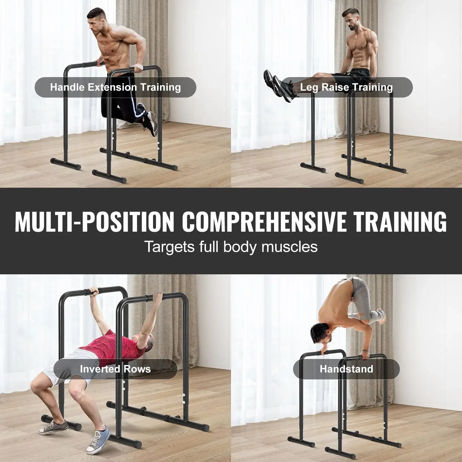 Dip Bar, 440 lbs Capacity, Adjustable Height, Fitness Workout Dip Bar Station Stabilizer Parallette Push Up Stand