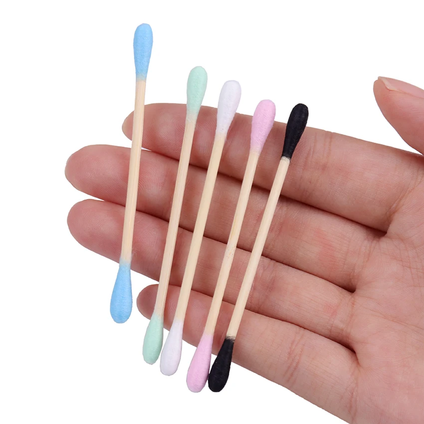 200 unids/caja hisopo de algodón de doble cabeza maquillaje de mujer palos de bambú de algodón limpieza de orejas herramienta de limpieza de cuidado de la salud
