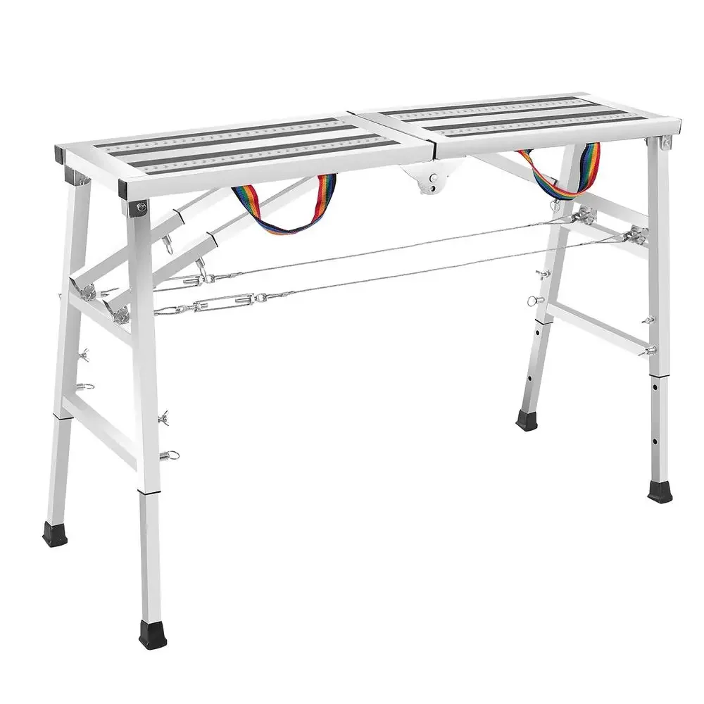 Adjustable Portable Folding Step Scaffolding Ladder RV Cleaning Work Platform Non-slip Feet 330lbs Capacity Safe Sturdy Aluminum