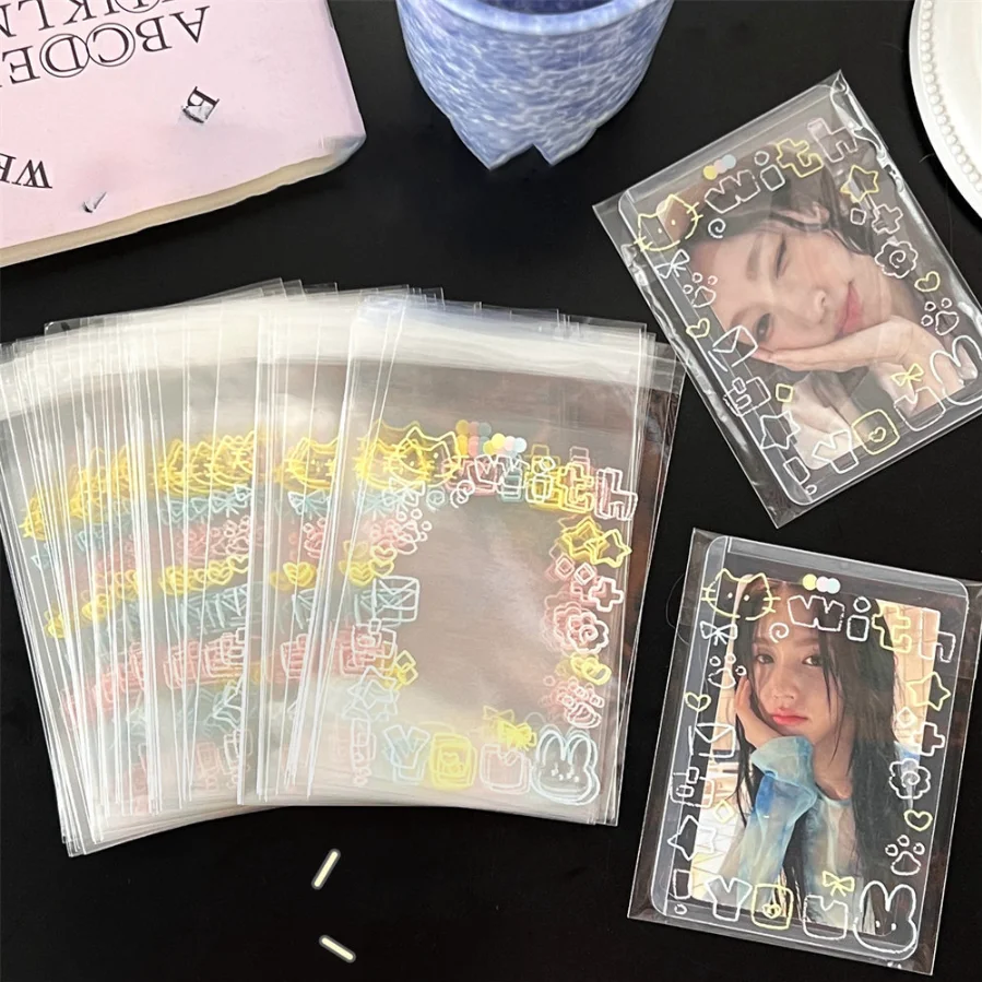 20/50/100 pcs Graffiti kitten self-adhesive bag, small card self sealing bag, packaging card gift bag, high appearance OPP bag