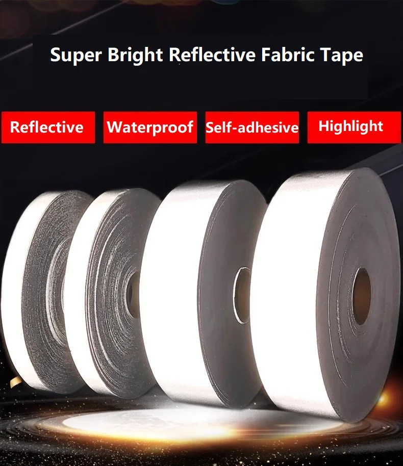 Polyester Grey Silver Reflective Strip Sticker Raincoats Backpacks Night Warning Adhesive Reflector Tape