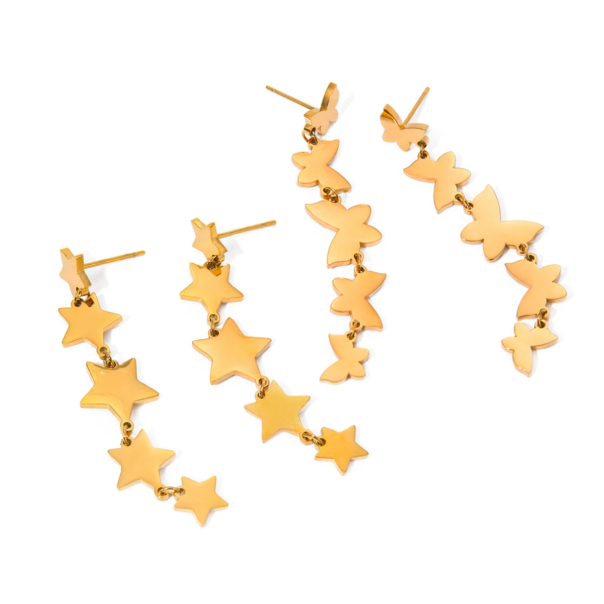 Anting-anting bintang berlapis emas 18K, perhiasan tempramen bebas halus Stainless Steel baja tahan karat bintang lima titik tali polos Anti alergi