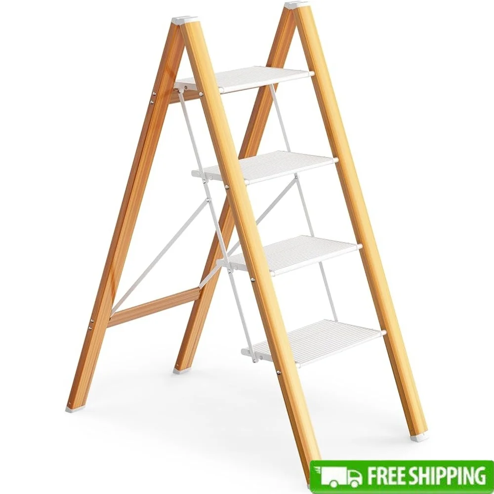 4 Step Lightweight Aluminum Folding Step Ladder Anti-Slip Pedal Home Kitchen Tool 330lbs Capacity Space-Saving Design