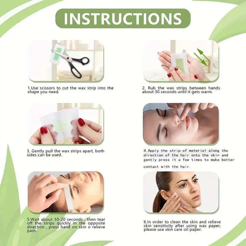 Tiras de cera de depilación rápida indolora, toallita para encerado, pegatina profesional para el cuerpo y la cara, piernas, labios, depilación, papel encerado, uso para mujeres y hombres