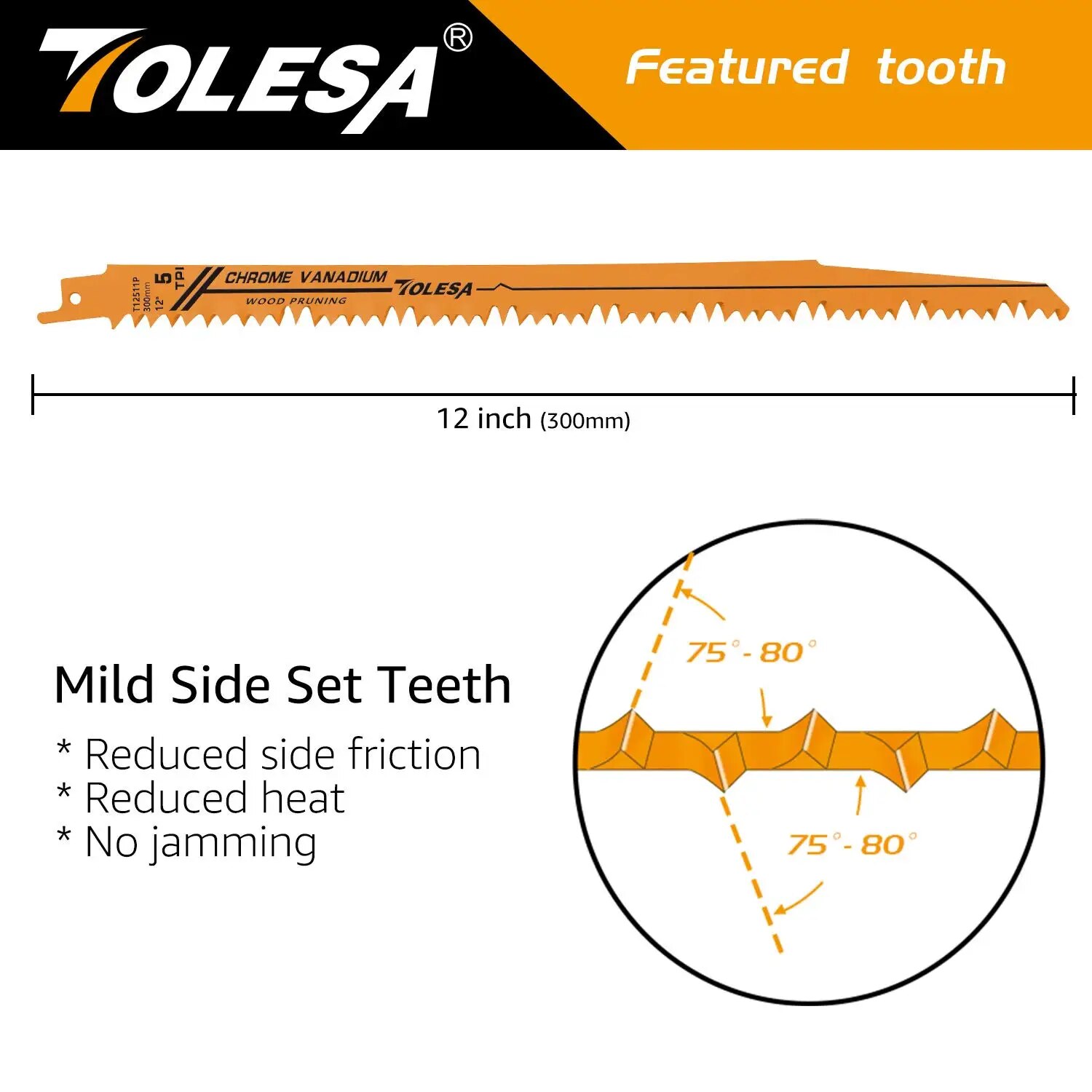TOLESA 5 STKS Hout Snoeien Reciprozaagbladen 5 TPI Sawzall Blades Groen Hout Constructie Hout Snijden PVC Pijp Snijden CRV
