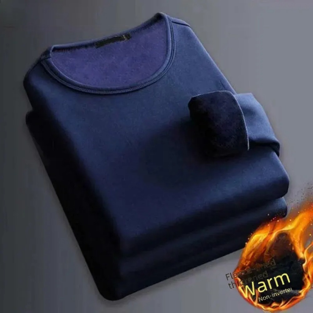 Ropa interior térmica de invierno para hombre, Tops con forro polar, sudadera cálida gruesa, Color sólido, cuello redondo, camisa Base con cuello en V, talla grande 5XL