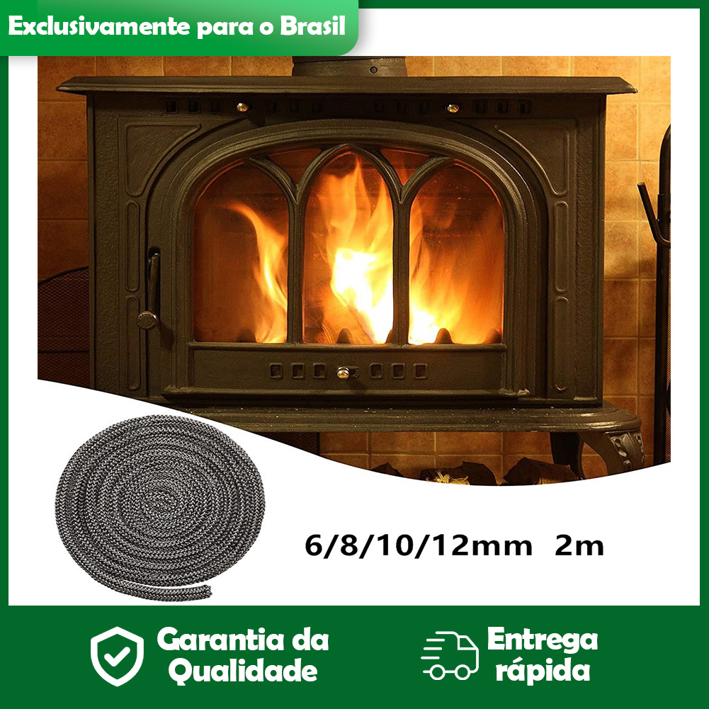 Cabo de vedação preto para porta de fogão, 6/8/10mm, 2m, fibra de vidro, alta temperatura, queimador de madeira, substituição de corda de vedação