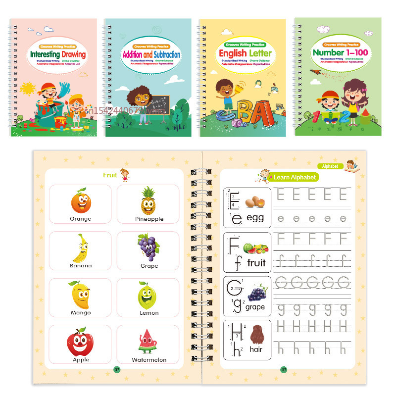 Nuevo libro de copia reutilizable para aprender letras en inglés, libro de caligrafía, dibujo de números, educación para niños, práctica de juguetes de escritura