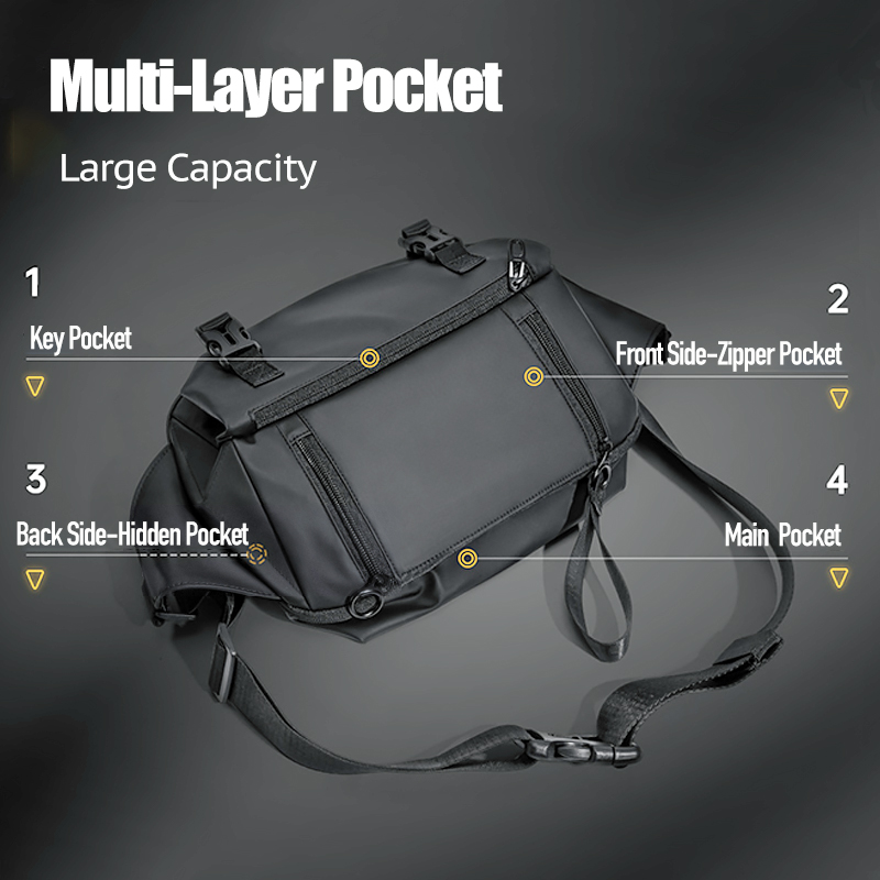 Men's Waterproof Crossbody Chest Bag with Tablet Pocket, Durable Lightweight Sling Pack Shoulder Backpack for Travel Outdoor