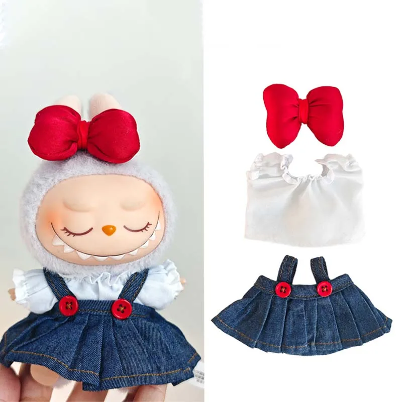 Per la Corea Kpop Exo Labubu Idol Bambole Jean Dress Bowknot Vestiti per bambole Bambini Casa delle bambole 15-17 cm Vestiti carini Accessori per bambole Giocattoli