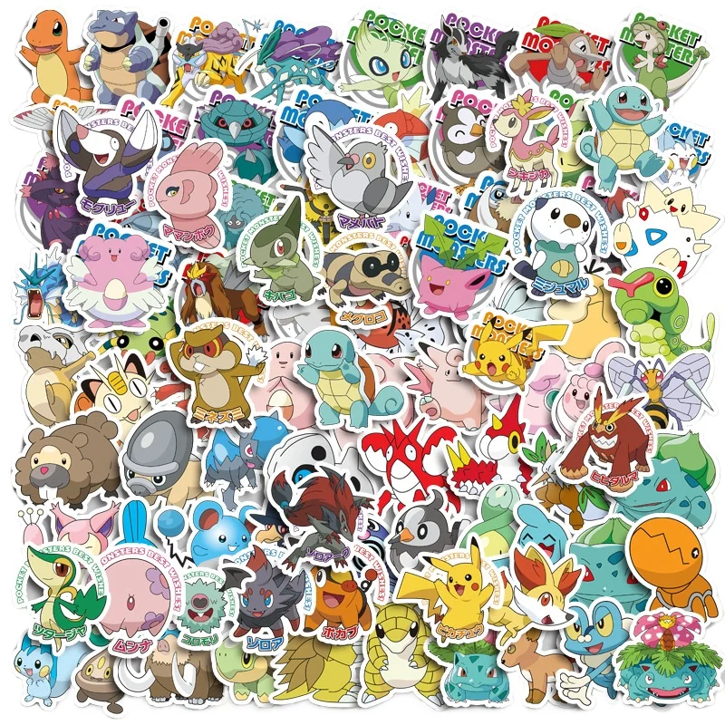50/100 pçs kawaii pikachu anime pokemon adesivos para portátil mala skate guitarra telefone dos desenhos animados adesivo presente do miúdo brinquedos