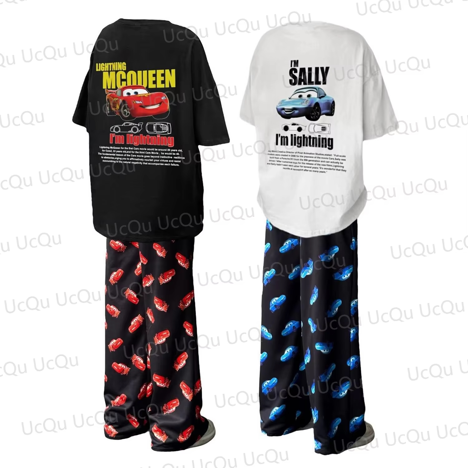 2025 The Cars Lightning McQueen&SALLY Summer Cotton T-Shirt With Pajama pants Oversized Suit For Adult/Kids his-and-hers clothes