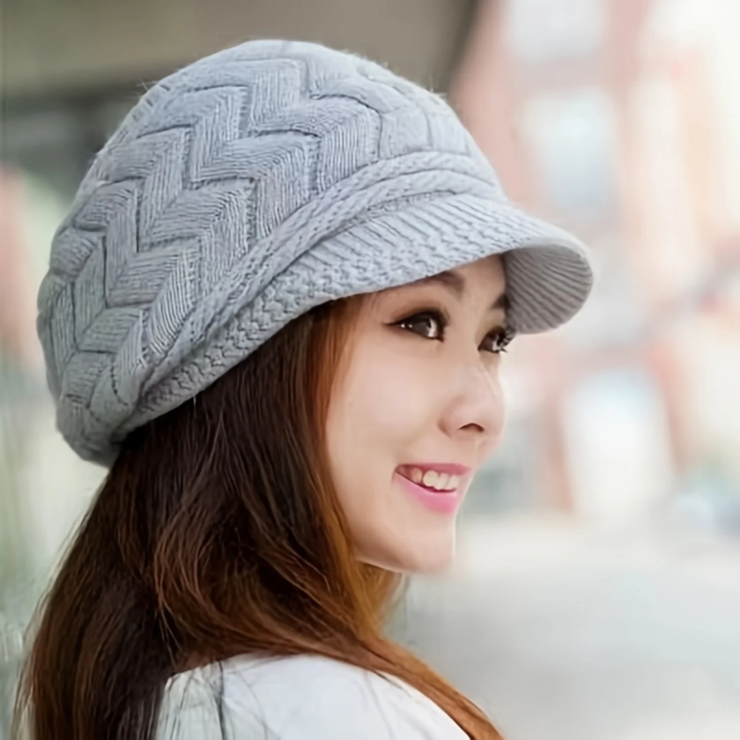 Chapéus de malha de inverno com aba de viseira, forro duplo macio para mulheres, gorros quentes e elegantes, bonés de neve desleixados, 1 peça