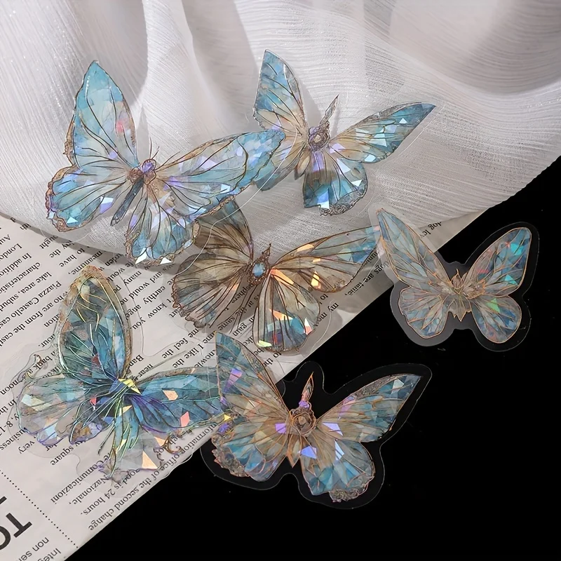 MOHAMM 20pcs Crystal Laser Butterfly Waterproof PET Stickers for Scrapbooking DIY Decorative Collage Journaling Craft