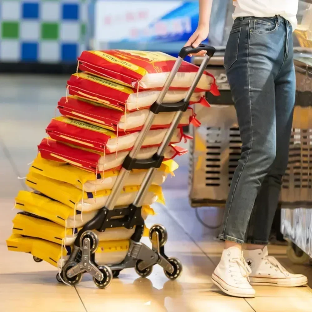 Household Trailer Folding Trolley Aluminum Alloy Pulling Tool Cart Climbing Stair To Transport Trailer Household Simple Trolley