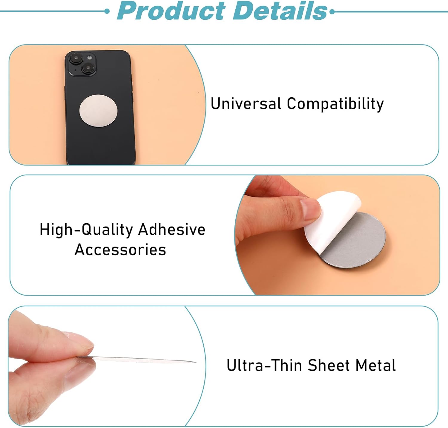 Universelle Metallplatte für magnetische Telefon-Autohalterung mit Kleber (kompatibel mit magnetischen Halterungen)