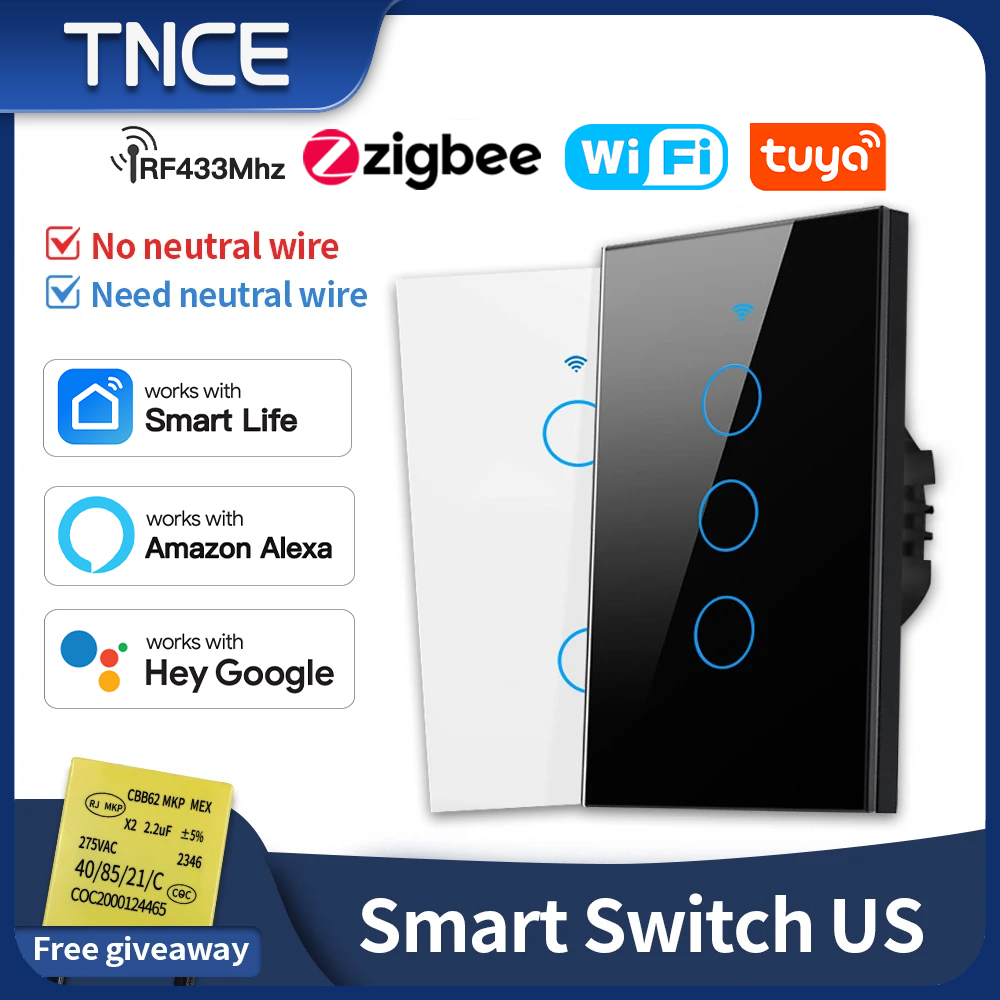Tnce Tuya Us Switch Wifi Zigbee, Rf433 Schakelaars, Niet-Neutraal/Draad Led Licht Controle Muur Knop, Slimme Stem Met Alexa Google Home