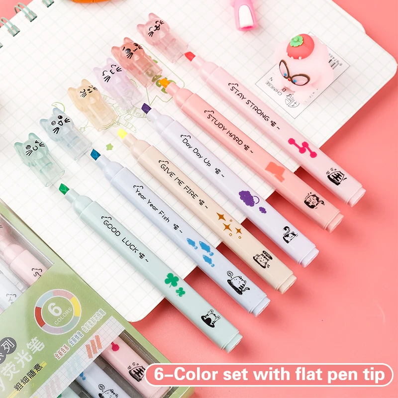 6 ชิ้น/แพ็ค Kawaii Cat Claw สีพาสเทล Highlighters Drawing Art Markers ปากกาเรืองแสงของขวัญเครื่องเขียนอุปกรณ์โรงเรียนน่ารัก