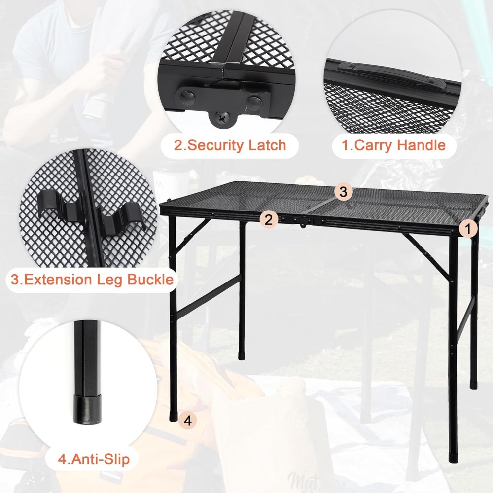 Grill Table For Outside,Lightweight Aluminum Folding Portable Metal Mesh Outdoor Grill Table For Camping Cooking BBQ RV Picnic