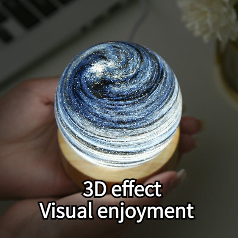 Lampada 3D in vetro lunare Mini luce notturna planetaria alimentata tramite USB con supporto in legno per bambini Ragazze Ragazzi Amici Regali di Natale di compleanno