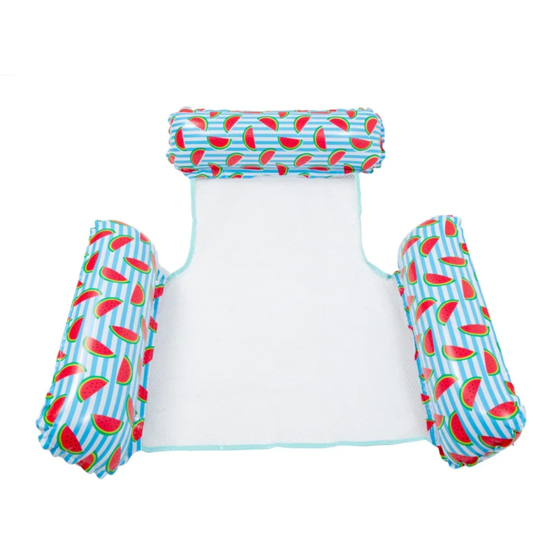 Inflatable Water Floating Mat for Adults, Foldable Backrest Recliner, Inflatable Striped Floating Bed, Single Hammock