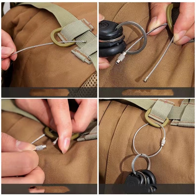 Metal chaveiro tag cordas de aço inoxidável fio cabo laço parafuso bloqueio gadget anel chave chaveiro círculo acampamento pendurado ferramenta ferragem