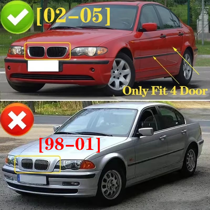 Car Front Kidney Grill Gloss Black Grille Double Slat Hood Racing Grills for BMW 3 Series E46 4 Door 2002-2005 Auto Replacement