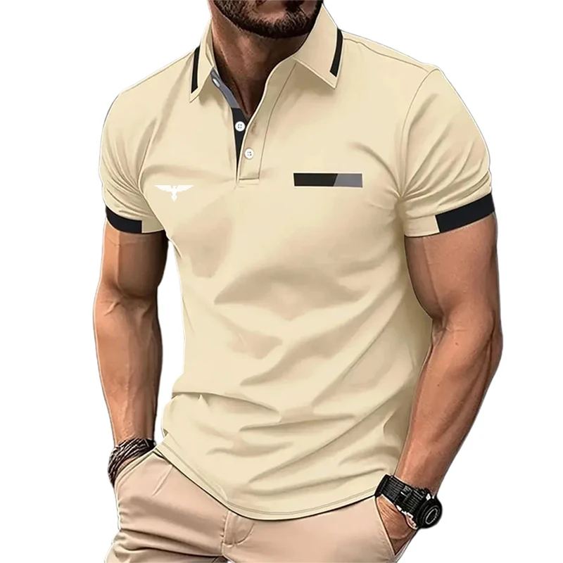 Herren-Poloshirt mit Knöpfen, lässig, Urlaub, Revers, kurzärmelig, modisch, Basic, Farbblock, Sommer, normale Passform
