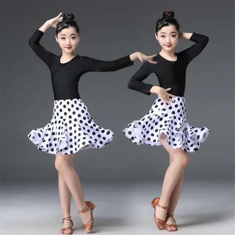 Rok dansa Rumba Latin lengan pendek untuk anak perempuan, rok dansa Modern, kostum latihan kompetisi, pertunjukan panggung, pesta Ballroom, kostum anak perempuan