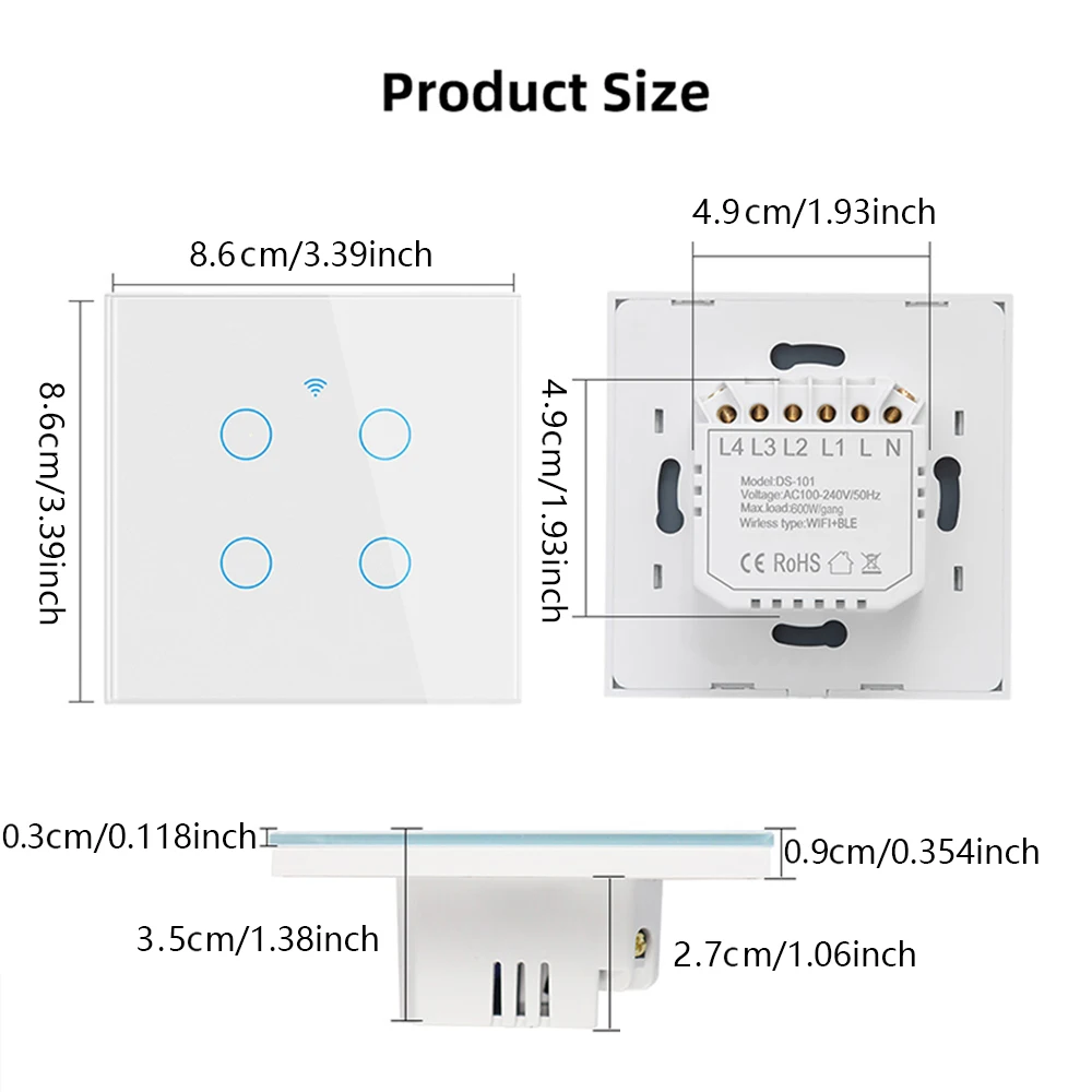 Interruptor inteligente wi-fi, luz da ue, interruptor de toque de parede, 220v, precisa de fio neutro, tuya smart life, funciona com alexa, google home, 1/2/3/4 gang