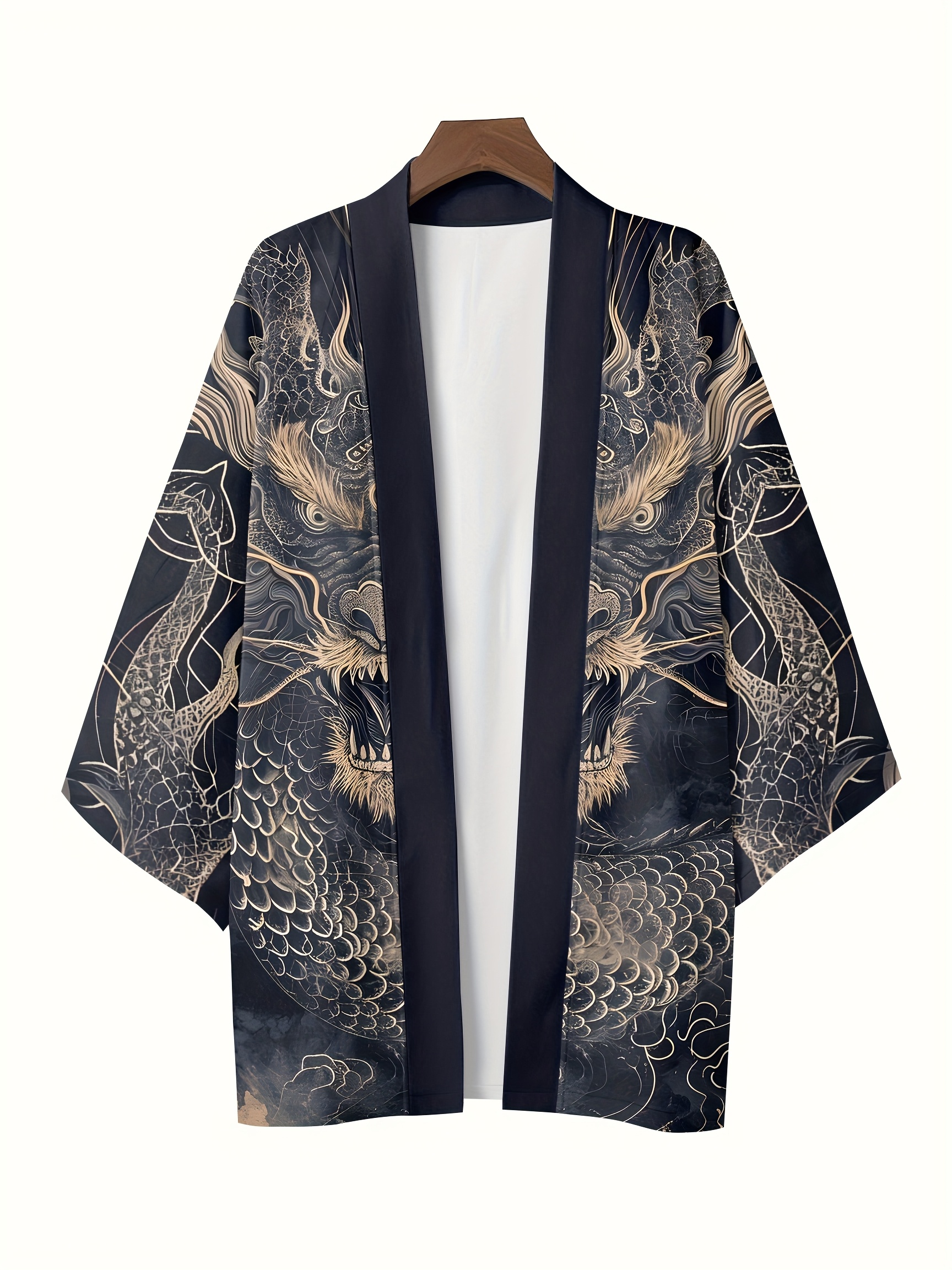 Kimono Unisex con estampado de dragón blanco y negro, cárdigan informal de moda, traje Yukata, ropa informal japonesa, ropa tradicional