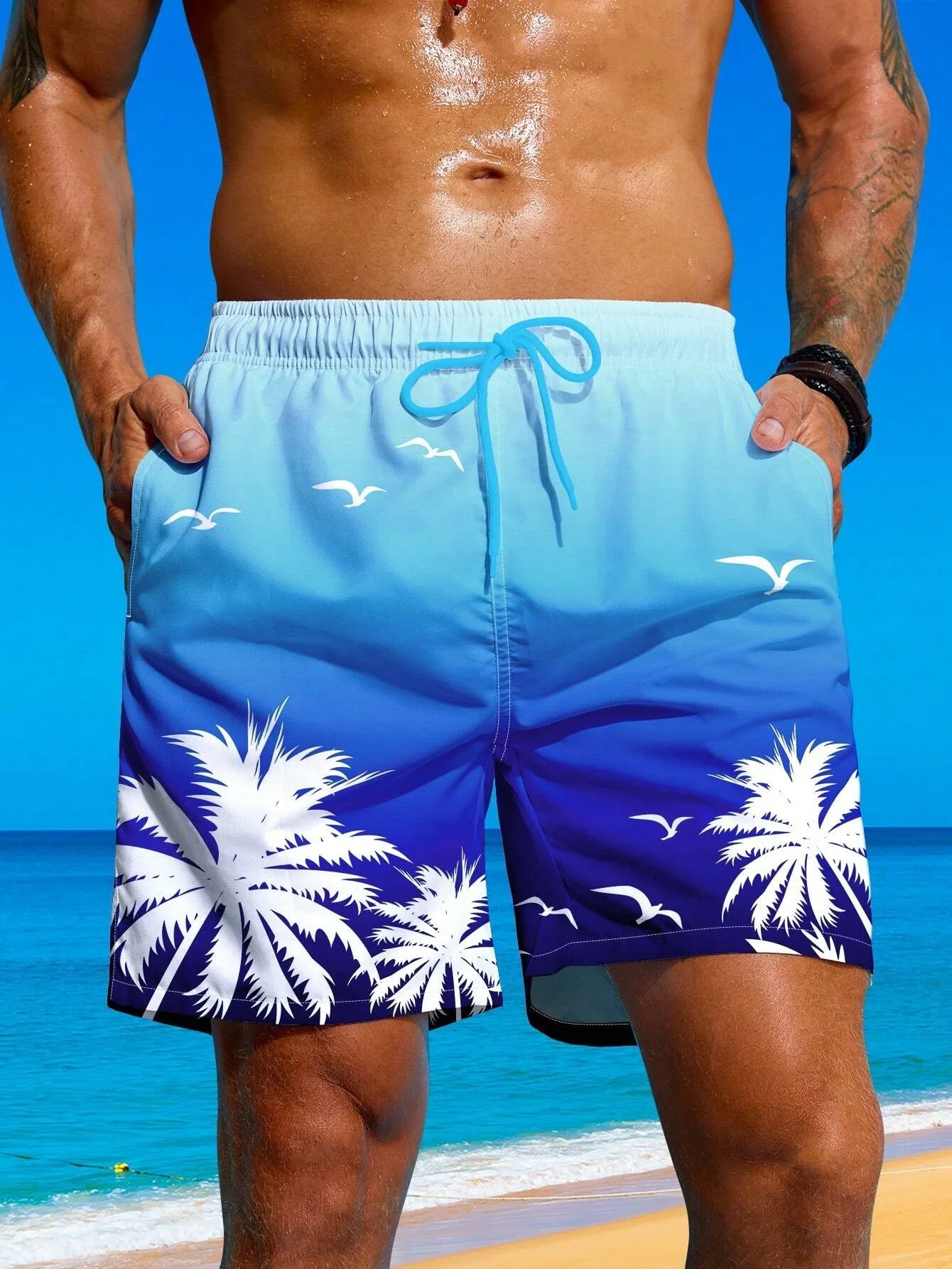 Pantaloncini da spiaggia da uomo, pantaloncini in vita con coulisse stampati, costumi da bagno alla moda, pantaloncini traspiranti stampati in 3D, abbigliamento da strada per vaca
