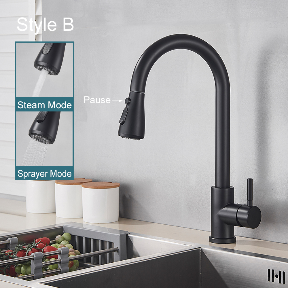 Black Pull Out Kitchen Sink Faucet Deck Mounted Stream Sprayer Kitchen Mixer Tap Bathroom Kitchen Hot Cold Tap