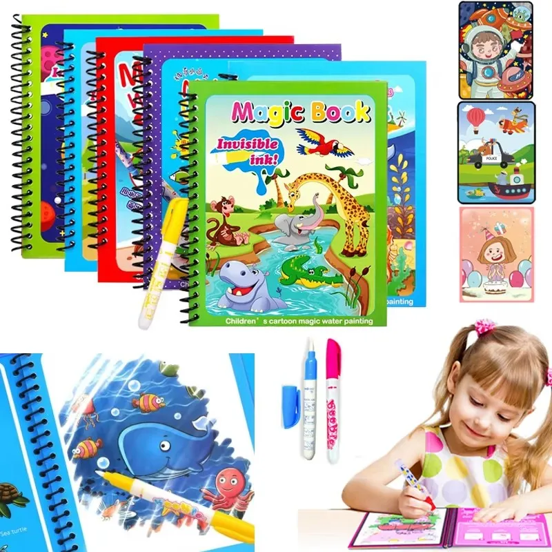 1pcs Magical Book น้ําวาด Montessori ของเล่นสมุดระบายสีแบบใช้ซ้ําได้ Magic Water Drawing Book Sensory Early Education ของเล่น