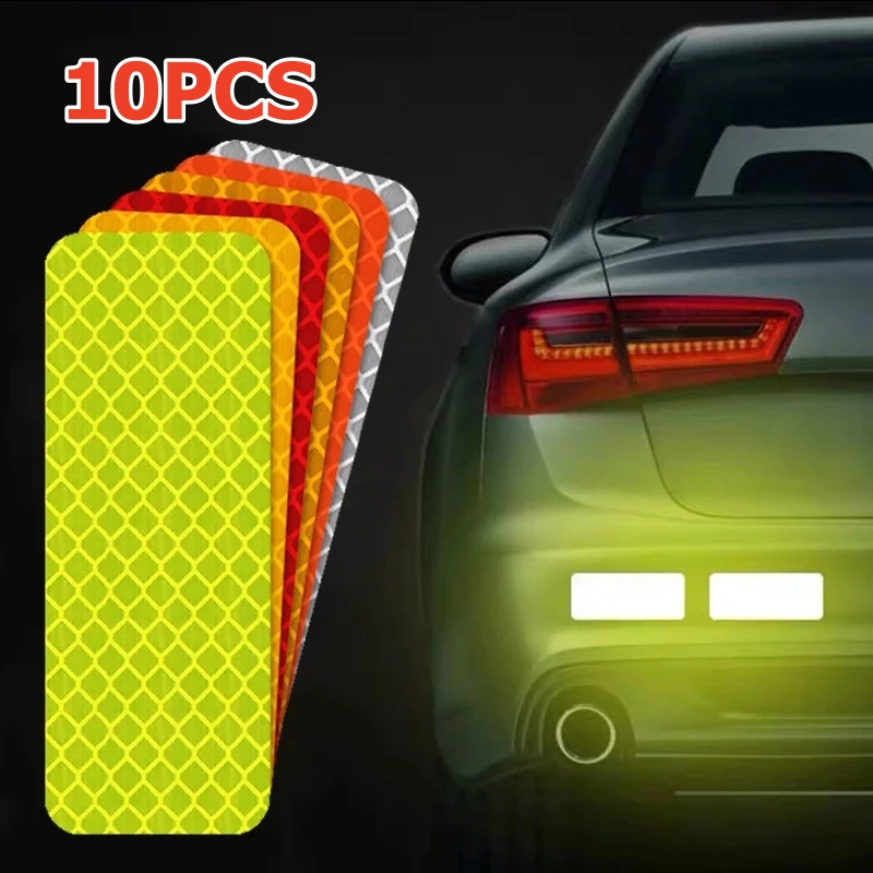 10Pcs 3*8cm Car Bumper Reflective Safety Strip Stickers Car Reflective Sticker Reflective Warning Safety Tape Warning