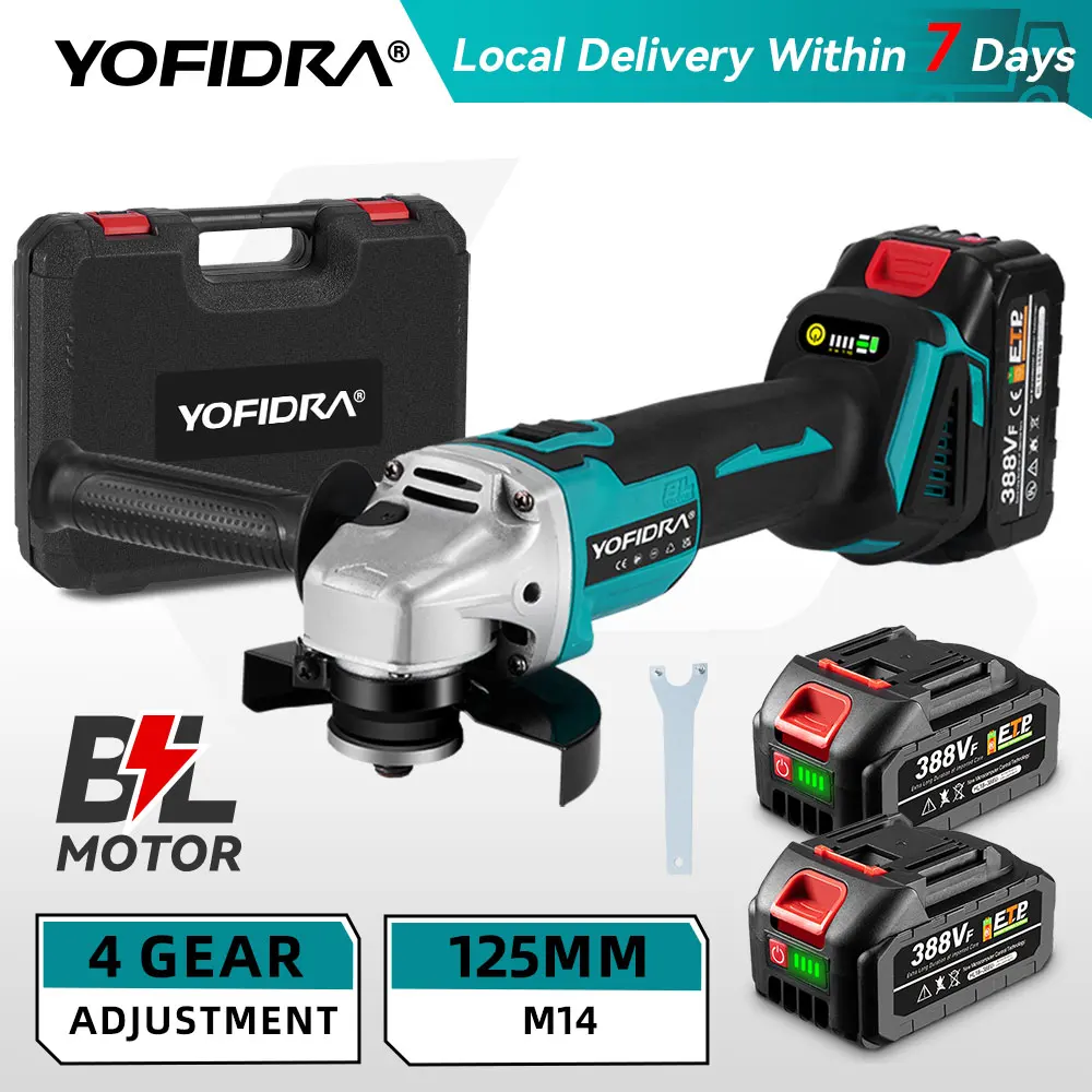 YOFIDRA-amoladora angular eléctrica sin escobillas, 3000W, 125mm, herramienta eléctrica de corte y pulido de madera y Metal para Pin de batería Makita