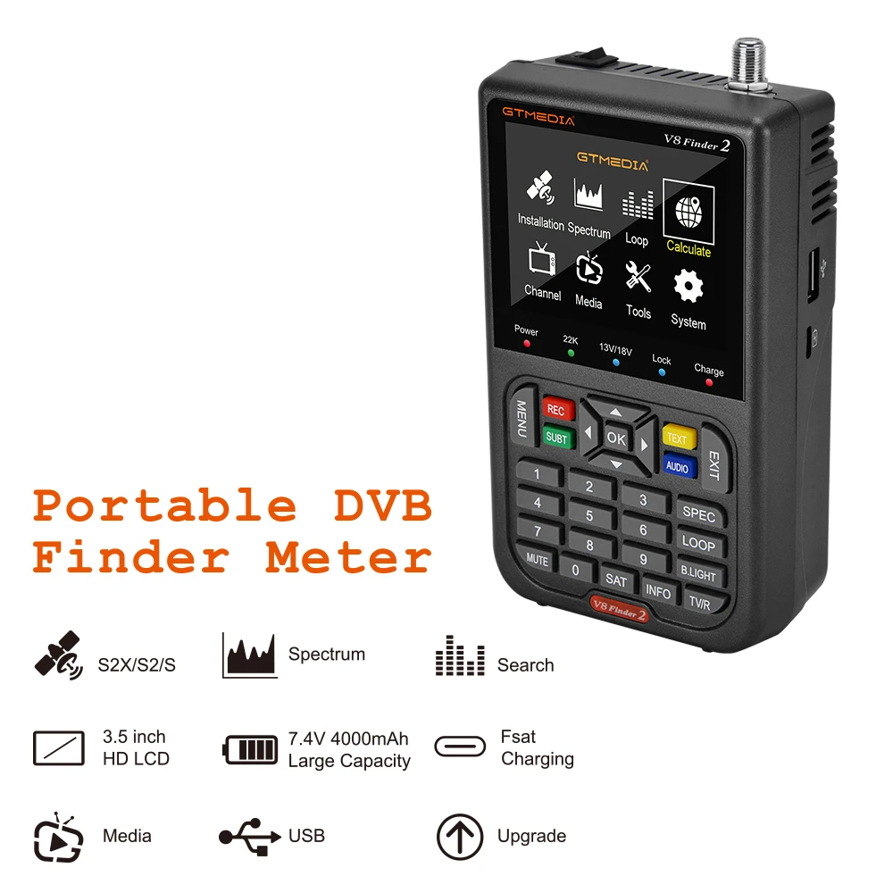 GTMEDIA V8 Finder 2 Buscador de satélite DVB S/S2/S2X 1080P Receptor de señal de TV Soporte decodificador satinado CCM, VCM, ACM, multistream, T2-MI
