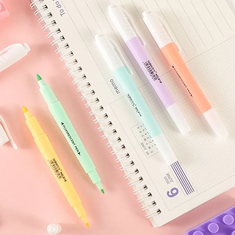 6 ชิ้น/เซ็ต Double HEAD Fluorescent Highlighter ปากกาเครื่องหมายพาสเทลปากกาสําหรับนักเรียนโรงเรียนอุปกรณ์สํานักงานเครื่องเขียนน่ารัก