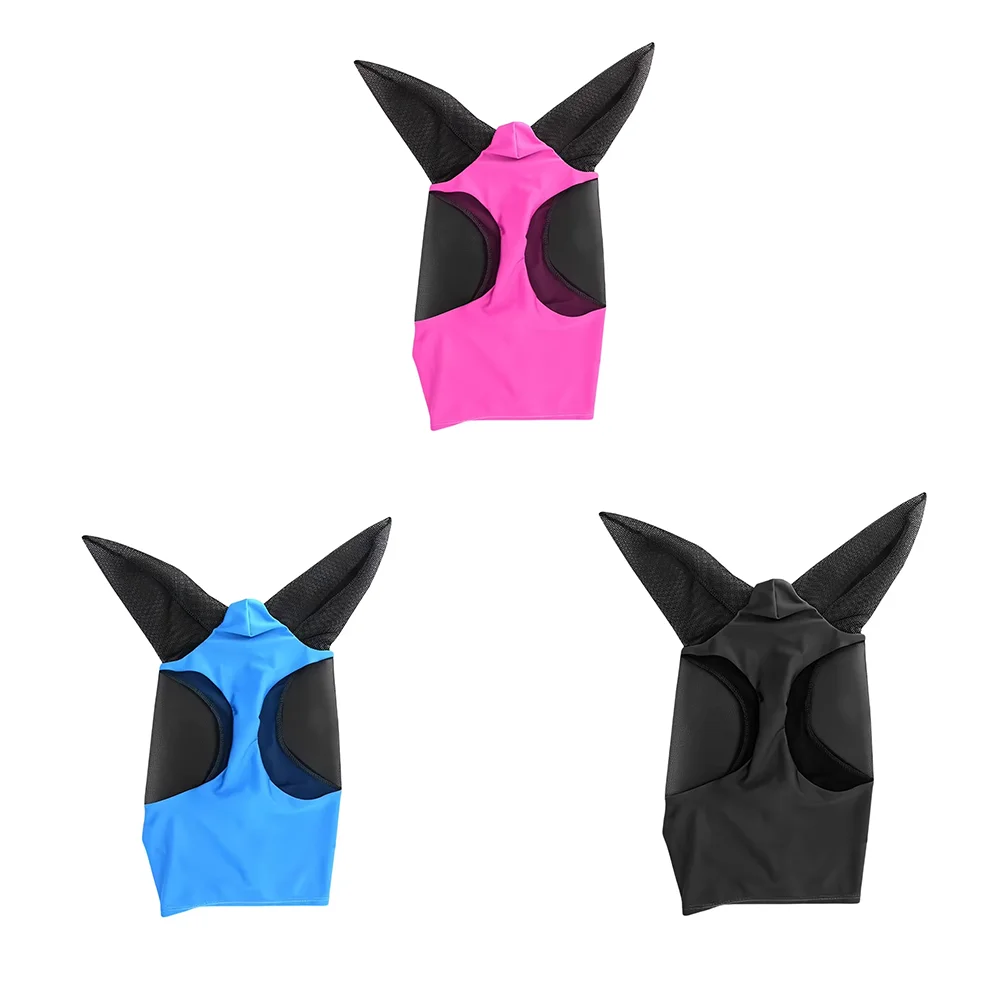 Nuova maschera per cavalli anti-zanzara multicolore Maschera per insetti anti-mosche in rete elasticizzata traspirante con orecchie Attrezzatura equestre