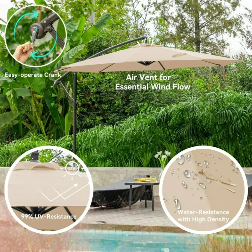 10' Heavy Duty Patio Hanging Offset Cantilever Patio Umbrella with 4-Piece Base, Beige