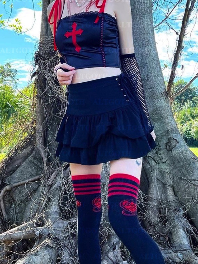 AltGoth Y2k Gothic Taart Rok Vrouwen Dark Punk Streetwear Bandage Hoge Taille Rok Harajuku Grunge Emo Alternatieve Clubwear Rok