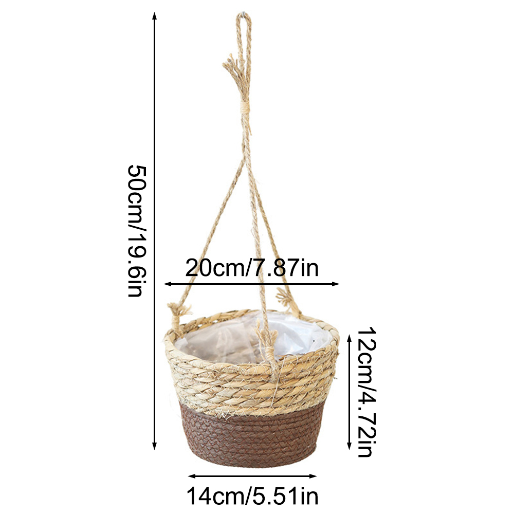 1PC Straw Hanging Basket Planter Twine Woven Flower Basket Rattan Basket Hanging Orchid Pot Pot Hanging Basin