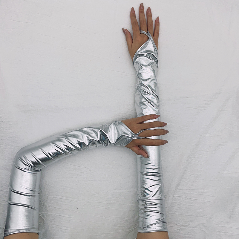 Женские латексные варежки без пальцев с эффектом Wetlook, лакированные кожаные длинные перчатки до локтя, сексуальная вечерние танцевальная одежда для ночного клуба