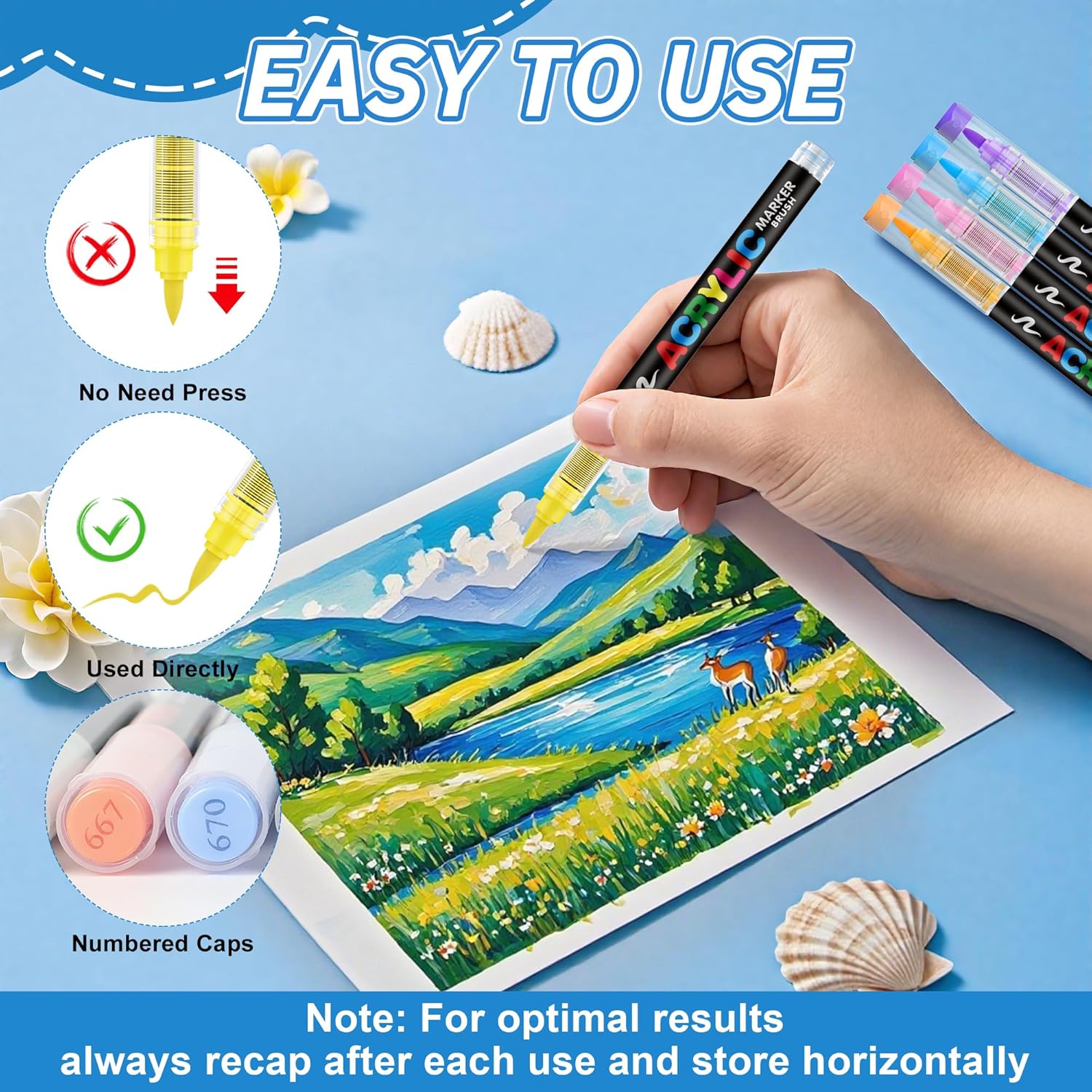 Guangna Acrylic Paint Markers Brush Tip, Direct-Liquid Ink Control System, Professional-Grade Paint Pen for Any Surface