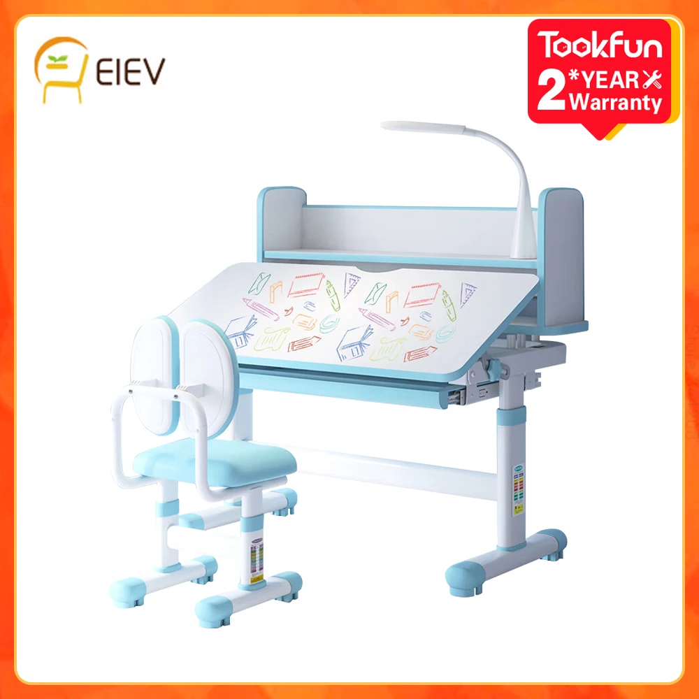 Tookfun Conjunto de mesa e cadeira de estudo infantil, mesa de estudo para lição de casa, mesa de estudo, proteção para coluna
