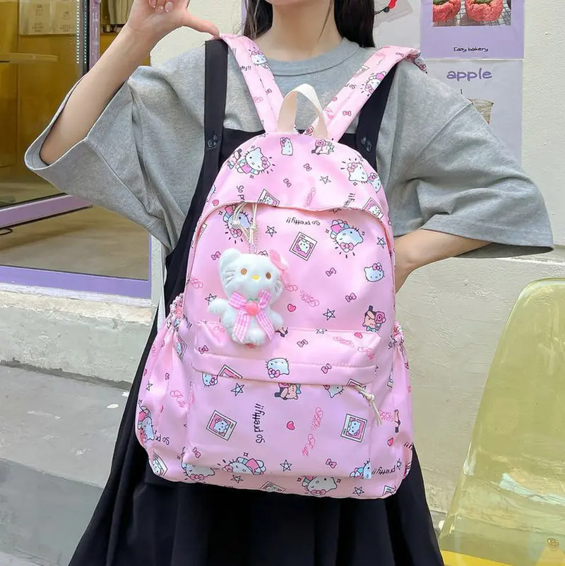 กระเป๋าเป้ Hello Kitty สําหรับนักเรียนมัธยมต้น กระเป๋านักเรียนแฟชั่นลายการ์ตูนสุดน่ารัก กระเป๋านักเรียนความจุขนาดใหญ่สําหรับผู้หญิง