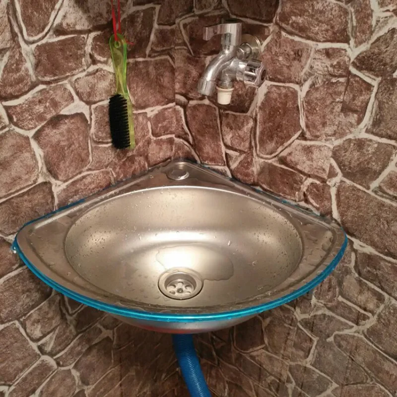 Lavabo triangular de acero inoxidable, fregadero de cocina montado en la pared, lavabo individual, lavabos de baño