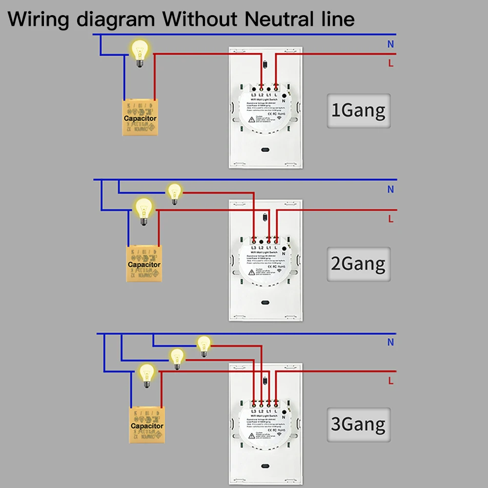 TNCE Tuya US WiFi oder ZigBee Smart Wandschalter 1/2/3/4 Gang Wire Touch Sensor LED Lichtschalter Smart Home Alexa Google Home