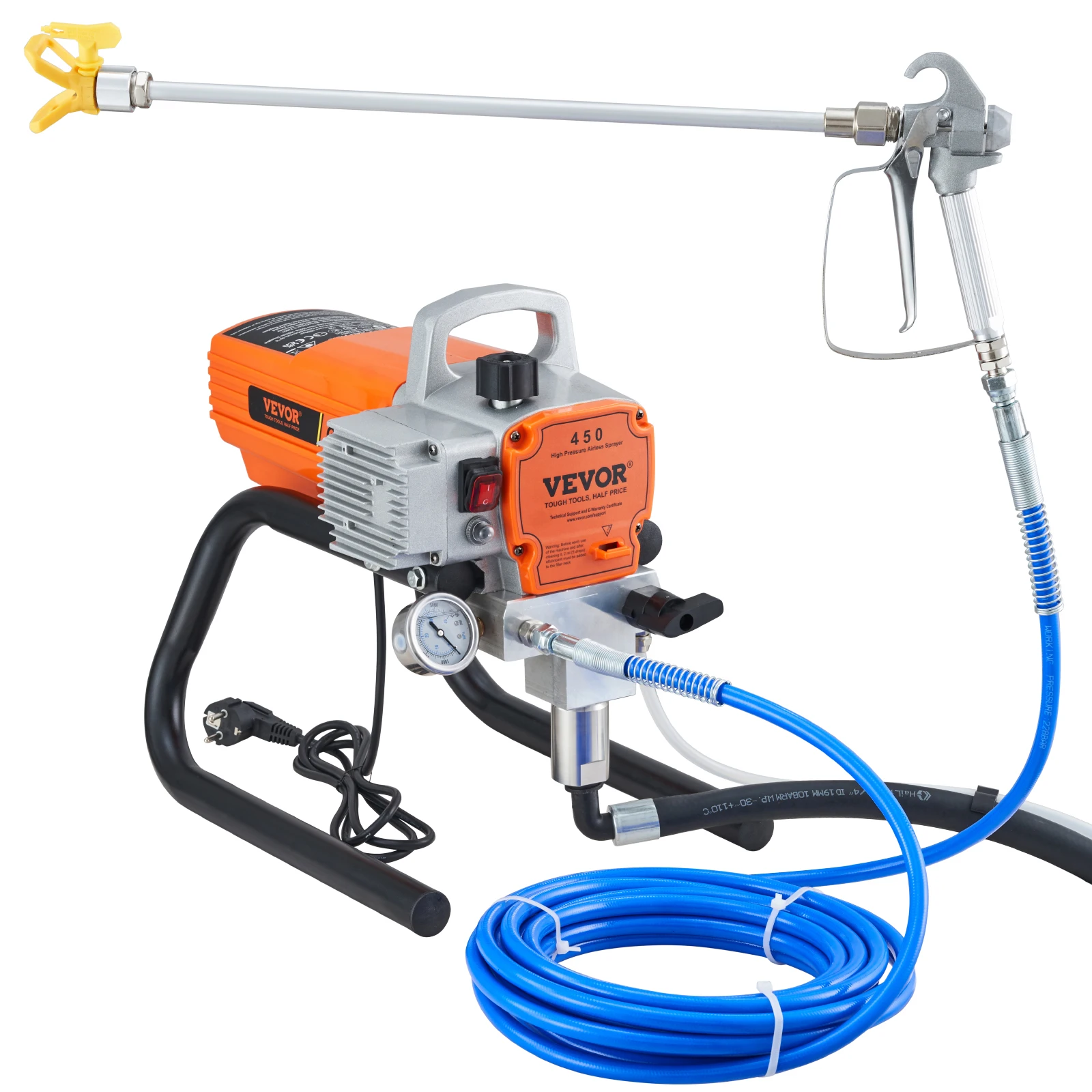 VEVOR Pro Airless-Wandfarbspritzgerät, 1800 W elektrisches Spritzpistolen-Set, einstellbarer Sprühdruck mit Rohr für Wand- und Decken-/Holz- und Metallfarbe
